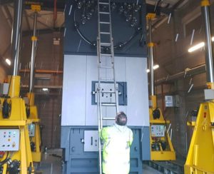 Industrial boiler being prepared for removal