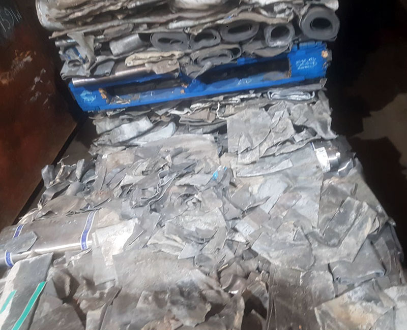 Lead scrap metal on pallets